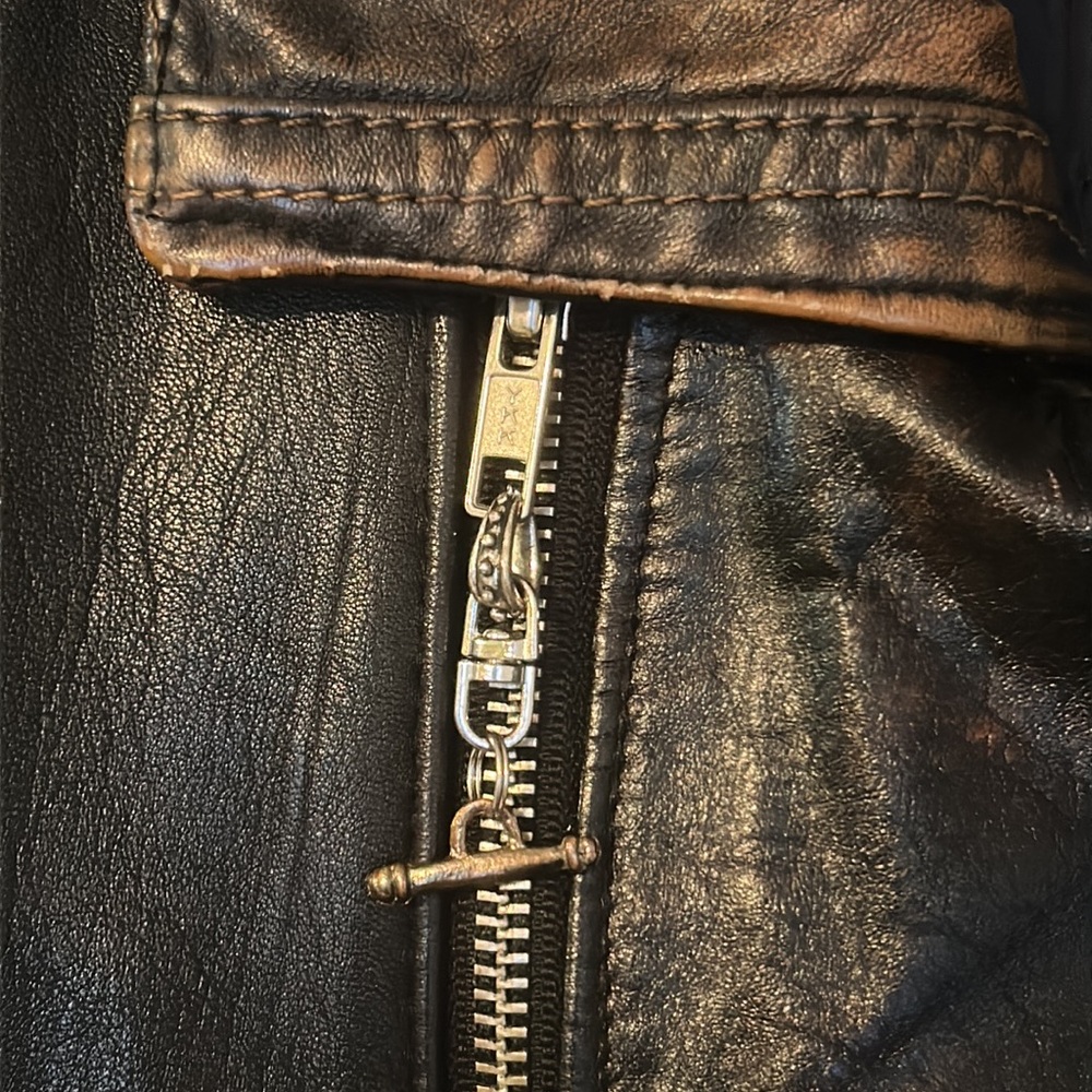 Vintage two tone leather lace up Moto motorcycle biker jacket - Picture 7 of 17